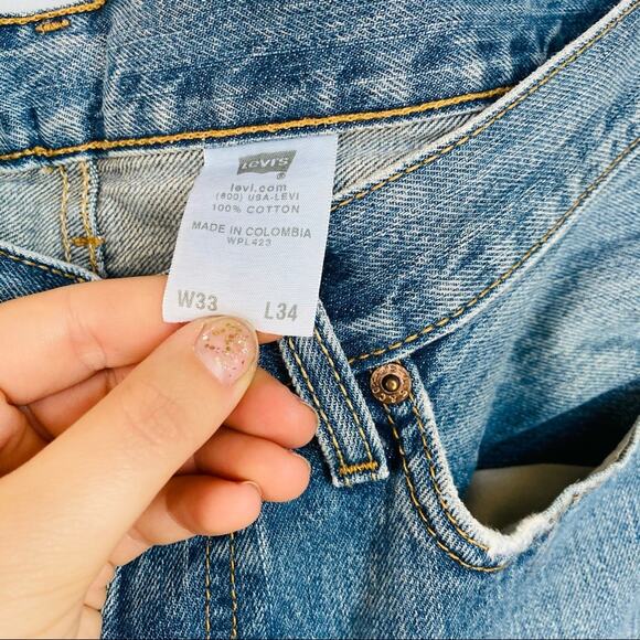 MENS LEVIS 501 33 x 34 Blue Denim Button Fly Denim Jeans Slim Skinny Straight - Picture 3 of 12